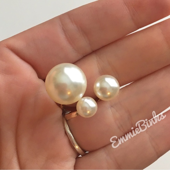 💥3for$28 New Faux Pearl Trio Adjustable Statement Ring Pearl Illusion Cuff Ring - Picture 8 of 16